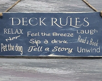 Deck Rules Wood Sign | Carved Outdoor Decor