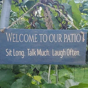 Welcome To Our Patio Wood Carved Hanging Sign| Gift | Custom Signs