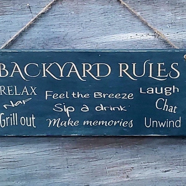 Backyard Rules Wood Carved Hanging Sign | Outdoor Sign | Deck Sign | Patio Sign | Backyard Sign | Yard Sign | Outdoor Decor | Wood Porch Art