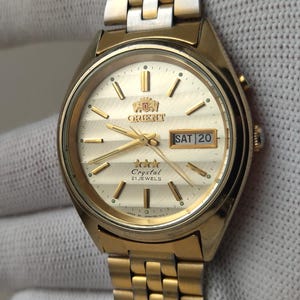 Vintage klocka Orient, Orient klocka guld urtavla, Orient klocka 3 stjärnor, guld Orient, Mekaniska japanska klockor, Vintage japanska klockor