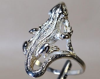 Beautiful silver lizard ring size 11 3/4,reptile jewelry, gecko ring, boho lizard ring, exotic animal jewelry, sterling silver creature ring