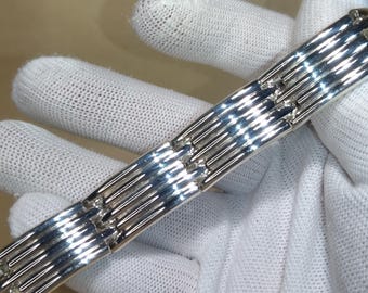 Vintage zilveren geometrische armband, armband met zilveren buis, dikke zilveren armband, zilveren manchetarmband, brede zilveren armband, minimalistische armband