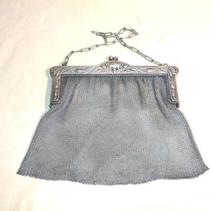 Versilberte Mesh Abendtasche, Vintage Kette Mesh Handtasche versilbert, Antike Oper Tasche, Kettenhemd Geldbörse, Antike Metallgeflecht Geldbörse