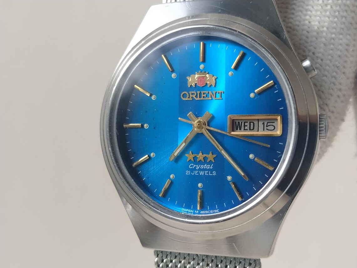 Vintage watch Orient rare blue dial, orient watch 3 stars blue dial, Mechanical Japanese Watches, automatic watch, foto 4 de 5