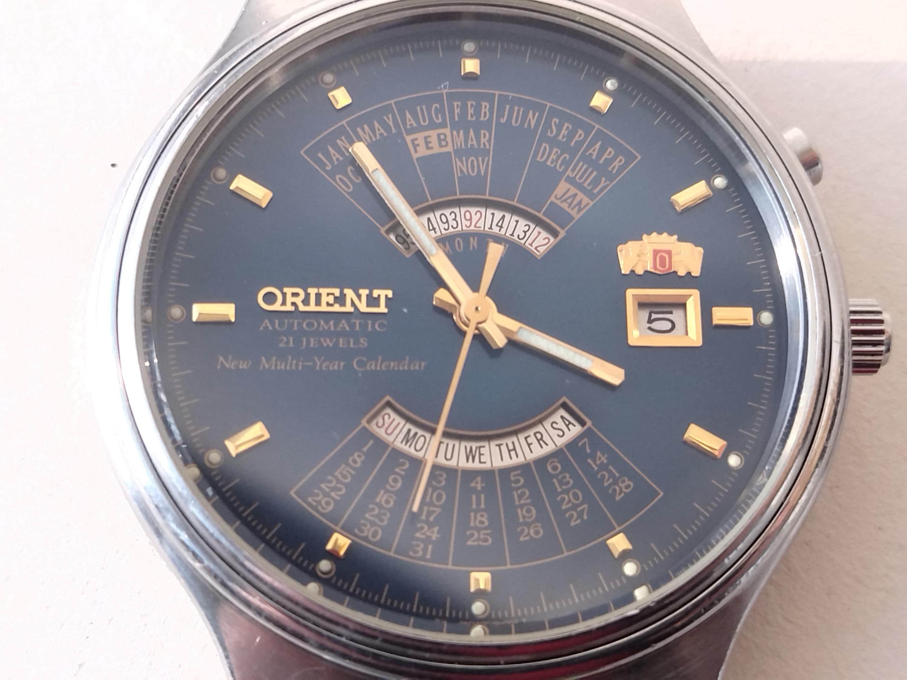 Vintage Orient Watch Dark Blue Dial, Orient Multi Year Calendar