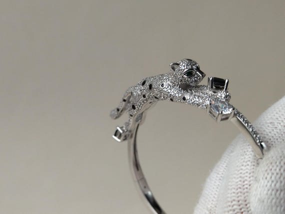 Silver bracelet leopard, Silver Leopard Bangle Br… - image 5