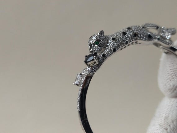 Silver bracelet leopard, Silver Leopard Bangle Br… - image 8