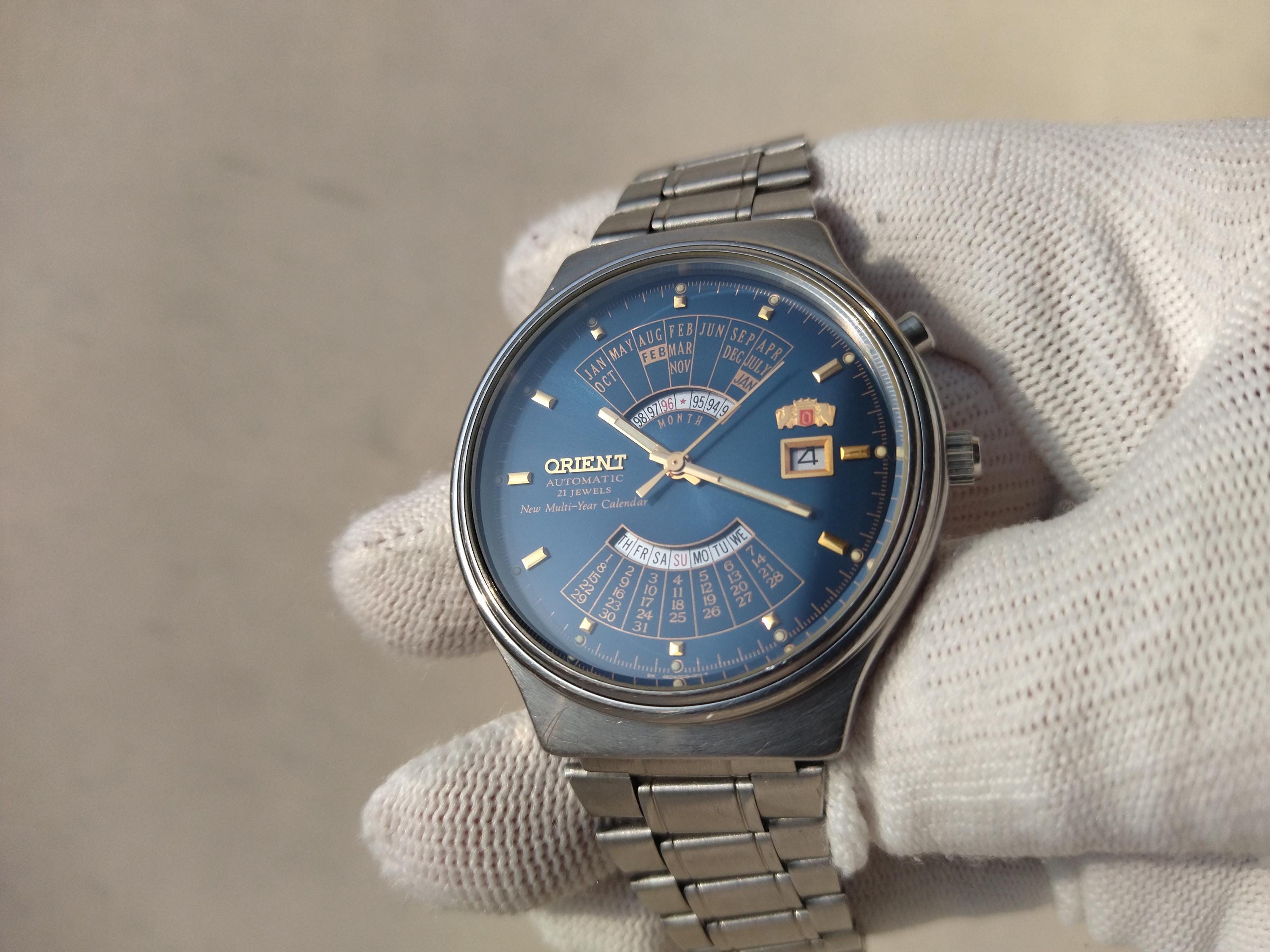 Vintage Orient Watch Dark Blue Dial, Orient Multi Year Calendar