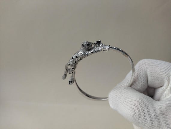 Silver bracelet leopard, Silver Leopard Bangle Br… - image 4