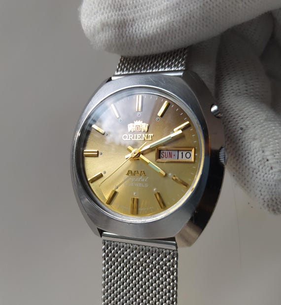 Vintage watch Orient rare golden dial, orient watch 3 stars blue dial, Mechanical Japanese Watches, automatic watch