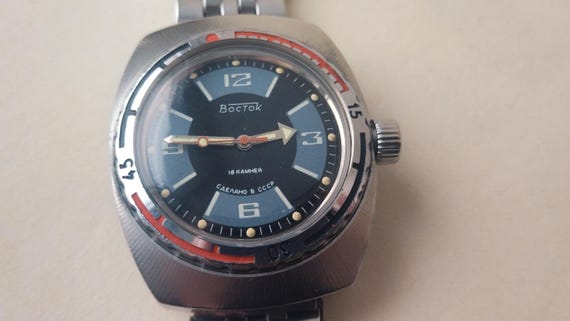 Vintage Vostok barrel watch , mechanical watch Vostok , russian watch Vostok , Soviet Wostok watch,Vostok  amphibian, Vostok diver View 4