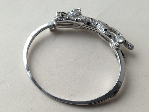 Silver bracelet leopard, Silver Leopard Bangle Br… - image 12