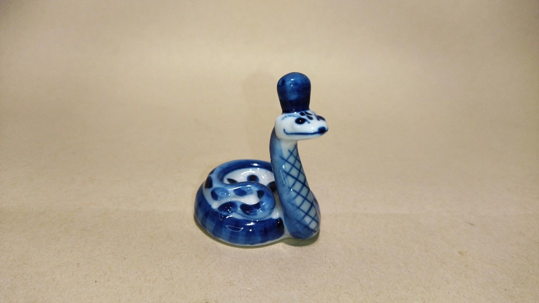 Vintage Porcelain Snake Gzhel Figurine,miniature Snake Figurine,russian ...