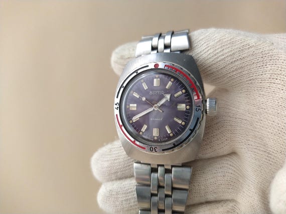 Vintage Vostok barrel watch purple dial, mechanical watch Vostok , russian watch Vostok , Soviet Wostok watch,Vostok amphibian,Vostok diver