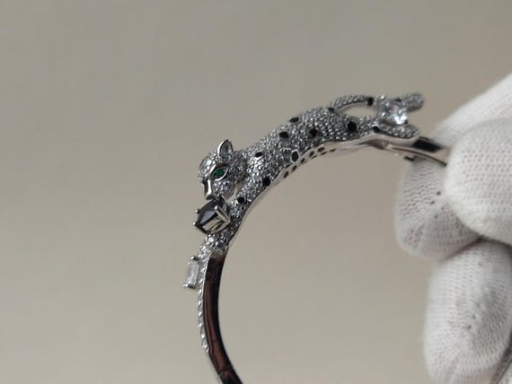 Silver bracelet leopard, Silver Leopard Bangle Br… - image 6