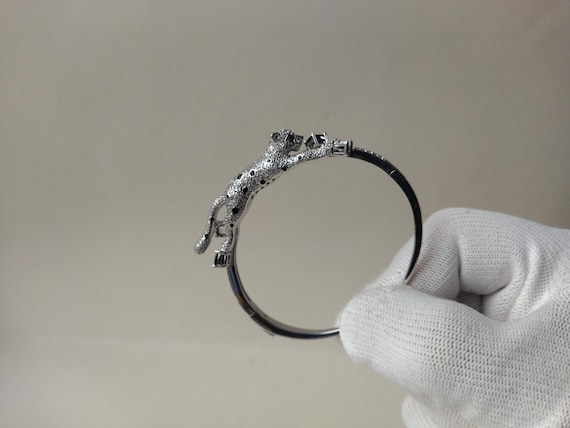 Silver bracelet leopard, Silver Leopard Bangle Br… - image 3