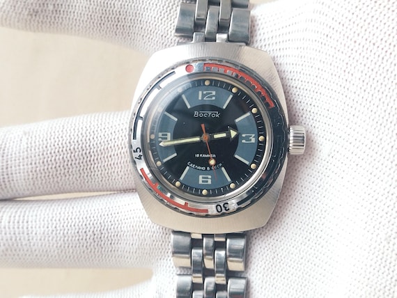 Vintage Vostok barrel watch , mechanical watch Vostok , russian watch Vostok , Soviet Wostok watch,Vostok amphibian, Vostok diver