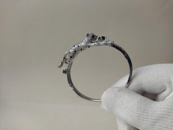 Silver bracelet leopard, Silver Leopard Bangle Br… - image 2