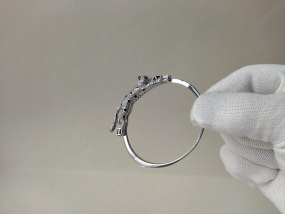 Silver bracelet leopard, Silver Leopard Bangle Br… - image 1