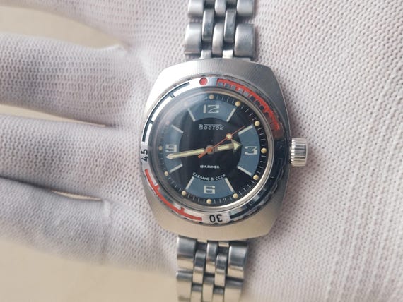 Vintage Vostok barrel watch , mechanical watch Vostok , russian watch Vostok , Soviet Wostok watch,Vostok  amphibian, Vostok diver View 2