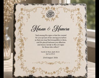 Personalised Islamic Wedding Rock Slate | Islamic Wedding Gift | Nikkah Keepsake | Muslim Couples Frame Gift