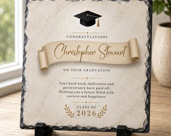 Personalised Graduation Slate Plaque, Marble Effect Keepsake, Class of 2026 Gift