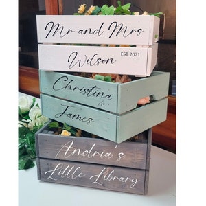 Personalised Wooden crate | Wedding wooden crate | Kids Library Wooden crate | Gift box wooden crate |Wedding Gift Hamper |White| Grey|Sage