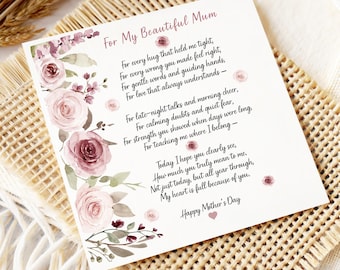 Tarjeta con poema para el Día de la Madre / Tarjeta emotiva para el Día de la Madre / De hija o hijo / Regalo sentimental para mamá