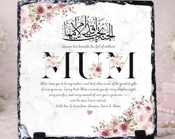 Placa de pizarra con caligrafía árabe personalizada / Decoración islámica para el hogar / Marco para mamá