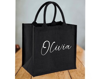 Personalised Black Jute bag | Custom Gift bag | Bridesmaid Bag | Shopping Bag | Hen party bag | Birthday bag | Name printed Bag | Jute bag