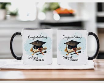Personalised Graduation Mug – Black Handle & Rim, Custom Graduation Gift, Class of [Year], Unique Keepsake Mug | You Did It Mug |