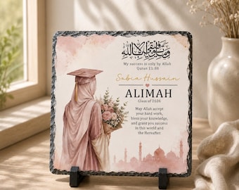 Personalised Alimah Graduation Rock Slate | Islamic Graduation Gift | Custom Name, Course Completed & Year | Quran 11:88 Keepsake