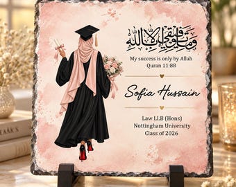 Personalised Graduation Rock Slate | Islamic Graduation Gift | Muslim Graduate Keepsake | University Graduation Plaque Hijabi Graduate Gift