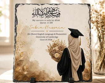 Personalised Muslim Graduation Rock Slate Gift | Islamic Graduation Plaque | Quran 11:88 Graduate Keepsake | University Graduation Gift