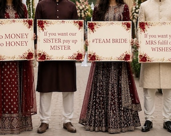 Funny Groom Entrance Signs – No Money No Honey | 4 Piece Wedding Gate Sign Set | A3 Aize