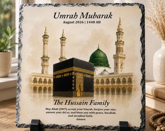 Umrah Mubarak Personalised Rock Slate | Islamic Umrah Gift | Hajj & Umrah Keepsake | Muslim Family Gift | Kaaba Home Decor