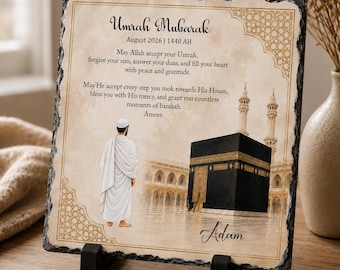 Personalised Umrah Mubarak Rock Slate | Umrah Gift for Him | Male Umrah Gift | Islamic Keepsake | Umrah Completion Gift | Kaaba Slate