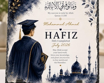 Personalised Hafiz Completion Rock Slate | Quran Memorisation Gift | Islamic Graduation Gift | Custom Name & Date Plaque