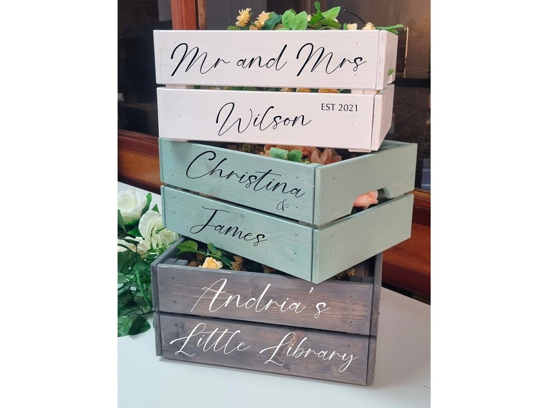 Personalised Wooden Crate Wedding Wooden Crate Kids Library Wooden