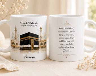Personalised Umrah Mug, Umrah Mubarak Gift, Islamic Hajj Gift, Muslim Travel Mug, Custom Name Mug, Umrah Gift for Her