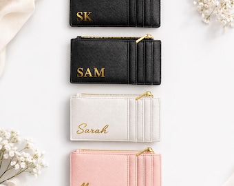 Tarjetero con monograma personalizado / Monedero minimalista personalizado para mujer