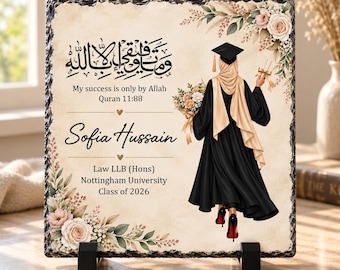 Personalised Graduation Rock Slate | Islamic Graduation Gift | Muslim Graduate Keepsake | University Graduation Plaque Hijabi Graduate Gift