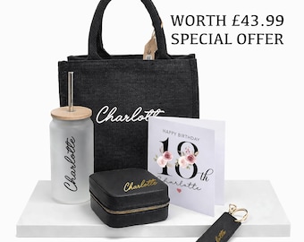Set de regalo de cumpleaños personalizado / Bolsa de regalo con nombre personalizado / Set de cumpleaños listo para regalar / Regalo de cumpleaños para ella / Regalo de edad personalizado