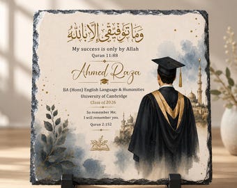 Personalised Islamic Graduation Rock Slate | For him Muslim Graduation Gift | Quran Verse Keepsake | University Graduate Plaque |