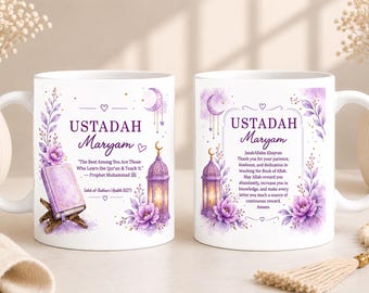 Personalised Ustadah Mug | Islamic Teacher Gift | Quran Teacher Appreciation Mug | Muslim Teacher Thank You Gift | Custom Name Mug