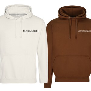 Unisex Personalised Embroidered Hoodie Roman Numeral Initial on sleeve| Anniversary Gift | For him | For her | Wedding Gift| Birthday Gift