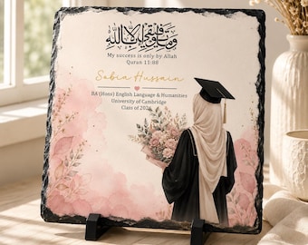 Personalised Graduation Rock Slate | Islamic Graduation Gift | Muslim Graduate Keepsake | University Graduation Plaque Hijabi Graduate Gift