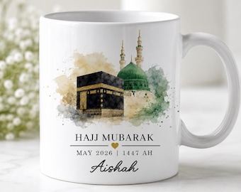 Umrah Mubarak Personalised Mug | Hajj Mubarak Ceramic Mug | Islamic Gift Mug | Kaaba & Madina Mug | Muslim Keepsake Gift