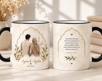 Personalised Muslim Couple Mug | Islamic Wedding Gift | Nikkah Mug | Personalised Bride & Groom Gift | Anniversary Present | Quran Mug