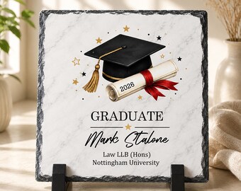 Personalised Graduation Rock Slate Gift | Class of 2026 Keepsake | University Graduate Plaque | Degree Gift | Custom Graduation Present